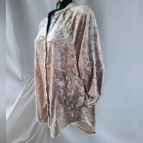 Cupio Women's Crushed Velvet Oversized Tunic Top In Feather Gray - Picture 2 of 10